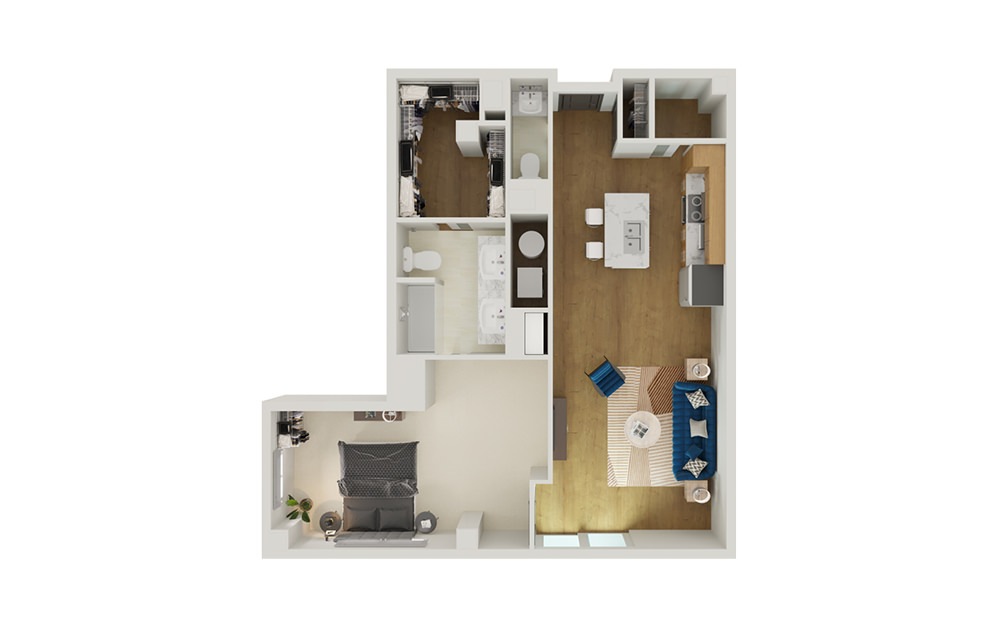 Type 11A - 1 bedroom floorplan layout with 1.5 bathroom and 1015 square feet