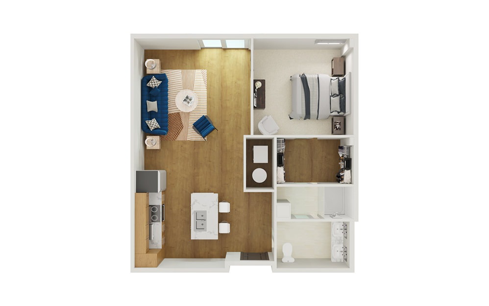 Type 4B - 1 bedroom floorplan layout with 1 bathroom and 864 square feet